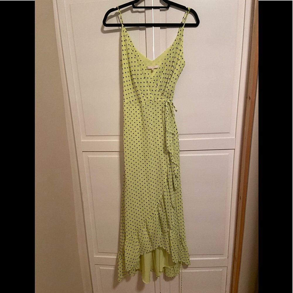 WAYF neon yellow dress with black embroidery